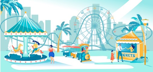 Family in Amusement Park Spending Leisure Time.