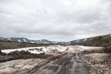 Lava fields around Gorely volcano, Kamchatka peninsula, Russia.