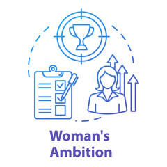 Womans ambition blue concept icon. Career opportunities. Work aspirations. Professional growth. Gender equality idea thin line illustration. Vector isolated outline RGB color drawing