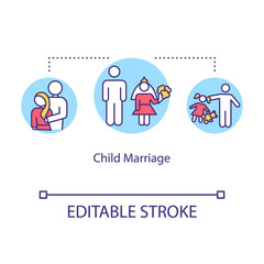Child marriage concept icon. Patriarchy, male supremacy ideology. Forced marriage, children rights violation idea thin line illustration. Vector isolated outline RGB color drawing. Editable stroke