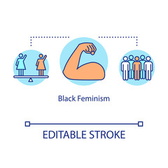 Black feminism concept icon. Gender and racial equality movement, african american women empowerment thin line illustration. Vector isolated outline RGB color drawing. Editable stroke