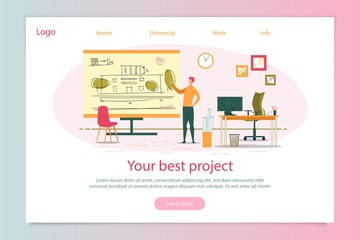 Student Doing Presentation, Showing Building Plan.