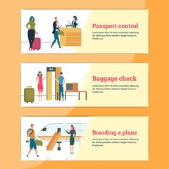 Passport Control Baggage Check Boarding Plane Set