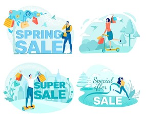 Spring Sale, Special Offer, People with Bags.