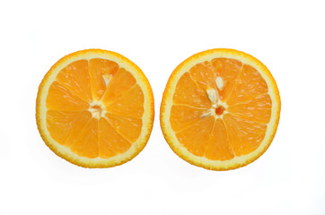 the two orange half isolated on white background