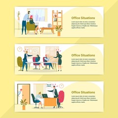 Office Situations Flat Web Banners Templates Set