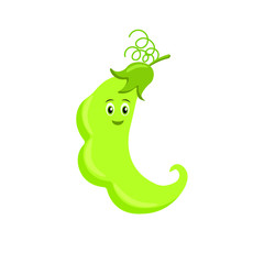 Pea pod cartoon character isolated on white background. Healthy food funny mascot vector illustration in flat design. Vectoe illustration