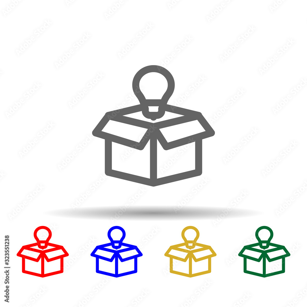 Poster box idea lamp multi color style icon. simple thin line, outline vector of web icons for ui and ux, w