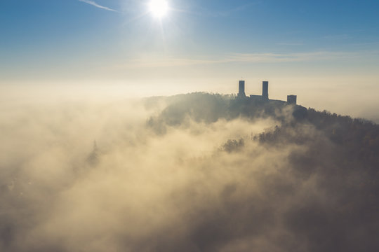 Checiny Castle near kielce,Aerial drone Poland.