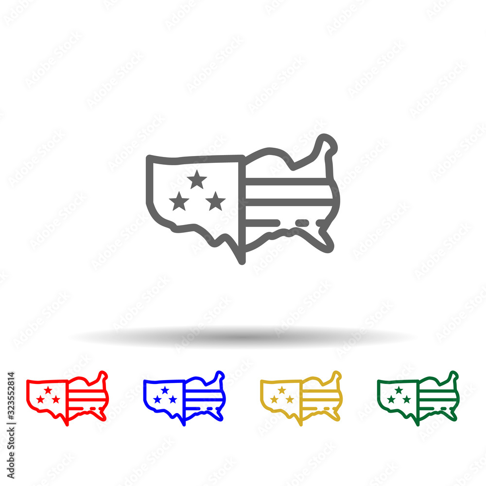 Poster usa, map multi color style icon. simple thin line, outline vector of 4th of july icons for ui and ux