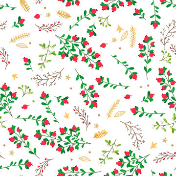 Christmas seamless pattern with cute winter plants © Pictulandra