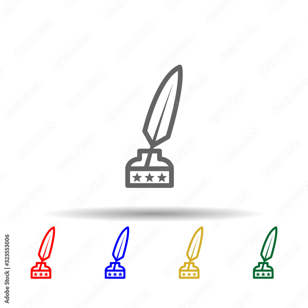 Poster feather, ink, usa multi color style icon. simple thin line, outline vector of 4th of july icons for 