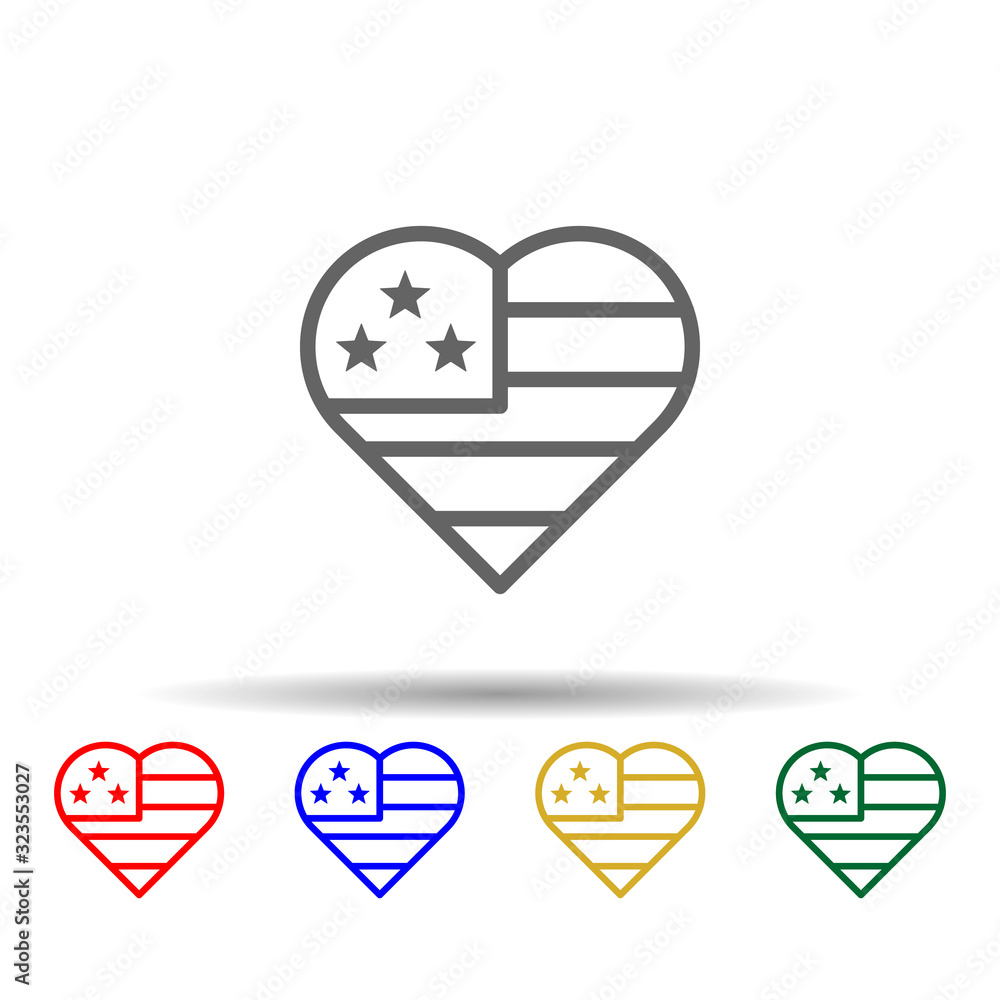 Poster usa flag, heart multi color style icon. simple thin line, outline vector of 4th of july icons for ui