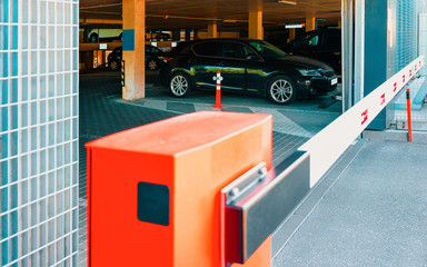 Gate crossing of modern parking in business center Vilnius