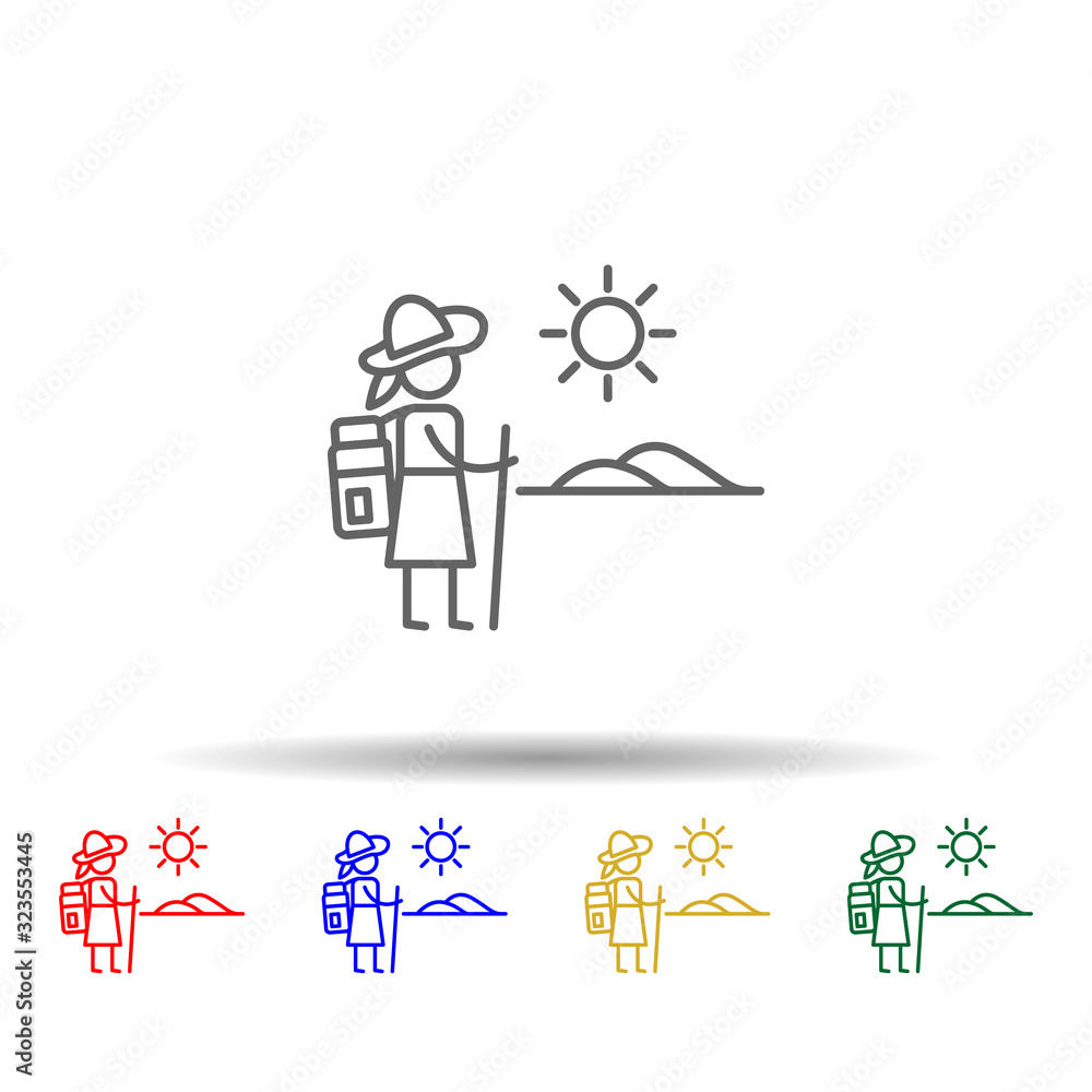 Poster hiking, adventure multi color style icon. simple thin line, outline vector of adventure icons for ui