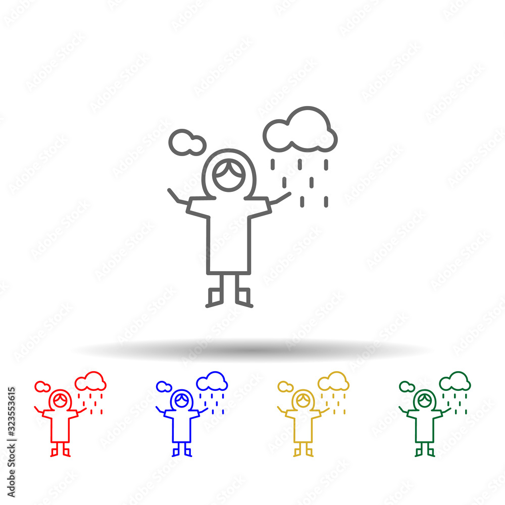 Poster raincoat, adventure multi color style icon. simple thin line, outline vector of adventure icons for 