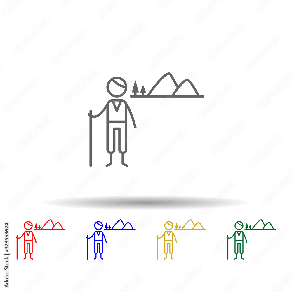 Poster hiking, adventure multi color style icon. simple thin line, outline vector of adventure icons for ui
