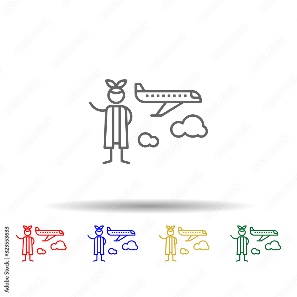 Poster air plane, adventure multi color style icon. simple thin line, outline vector of adventure icons for