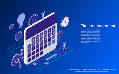 Time management, business planning flat isometric vector concept illustration