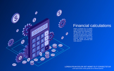 Financial calculations flat 3d isometric vector concept illustration