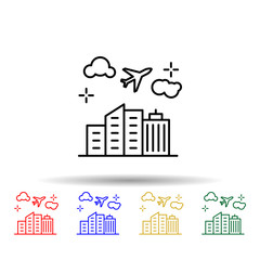 Airplane, buildings, flight multi color style icon. Simple thin line, outline vector of Airport icons for ui and ux, website or mobile application