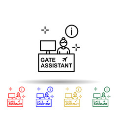 Gate assistant, info, airport multi color style icon. Simple thin line, outline vector of Airport icons for ui and ux, website or mobile application