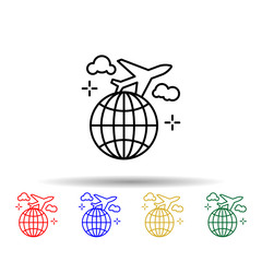 Flight, Earth, plane multi color style icon. Simple thin line, outline vector of Airport icons for ui and ux, website or mobile application