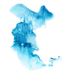 A blue, dynamic, abstract watercolor stain.