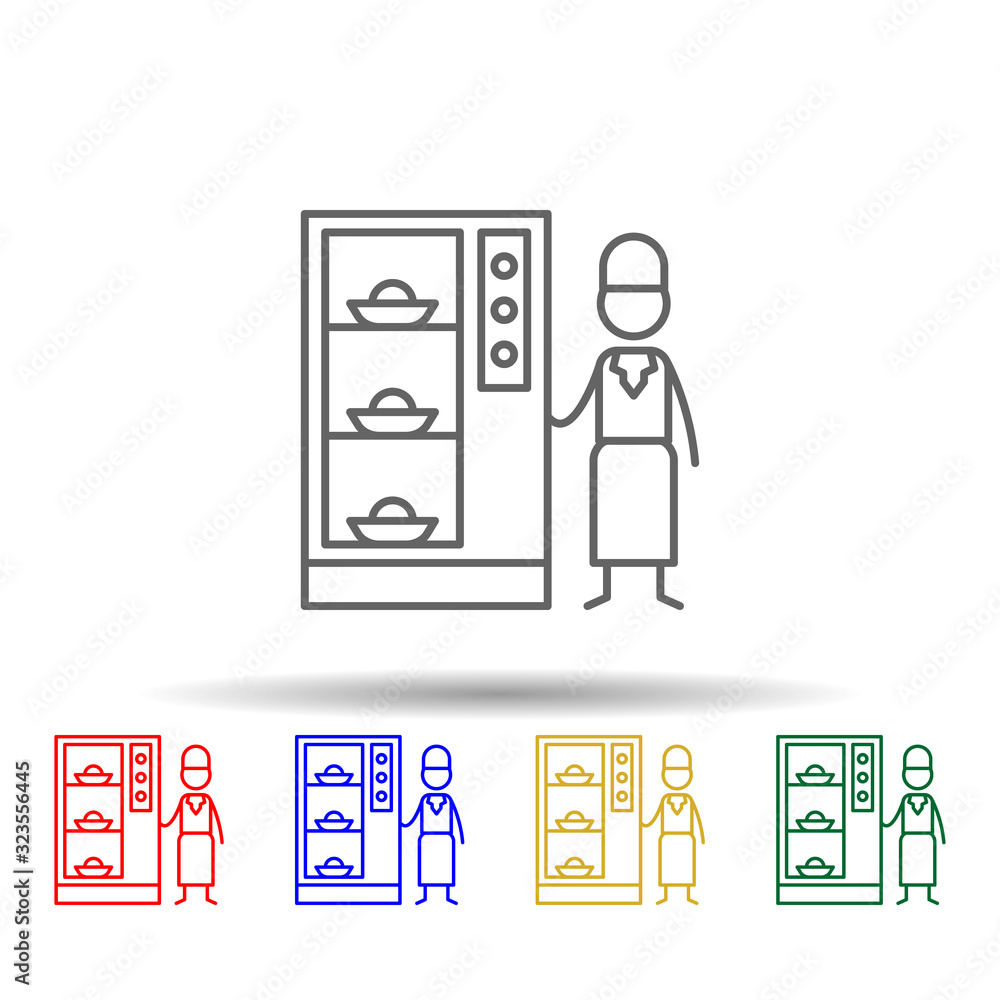 Poster vending machine, waiter multi color style icon. simple thin line, outline vector of restaurant icons