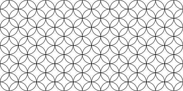 Circle linear geometric seamless vector pattern. Round and rhombus texture. Monochrome abstract texture.