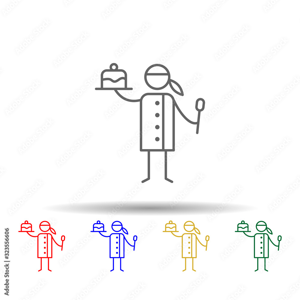 Poster chef, spoon, cake multi color style icon. simple thin line, outline vector of restaurant icons for u