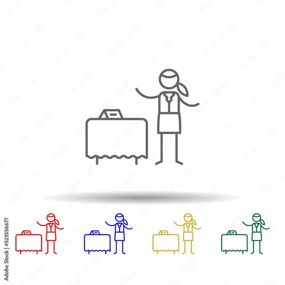 Poster table reservation, waitress multi color style icon. simple thin line, outline vector of restaurant i