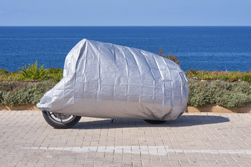 Waterproof cover for motorcycle with silver reflective protective surface