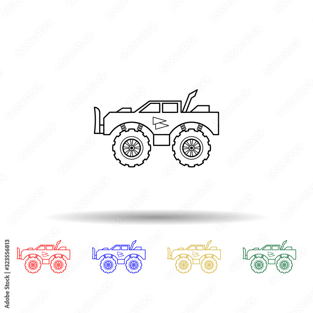 Poster bigfoot car multi color style icon. simple thin line, outline vector of bigfoot car icons for ui and