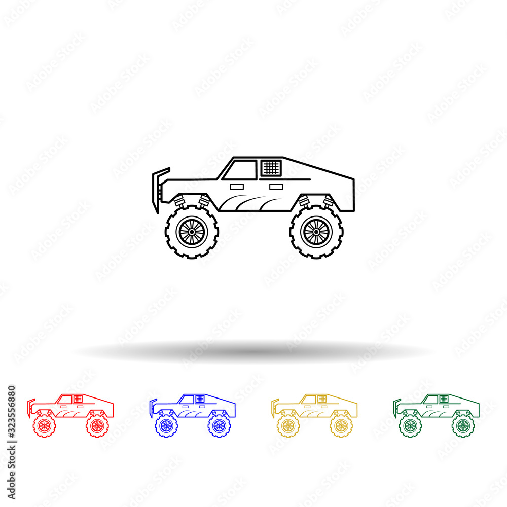 Poster bigfoot car multi color style icon. simple thin line, outline vector of bigfoot car icons for ui and