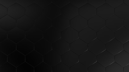 Black hexagons. 3d grid. Texture background.