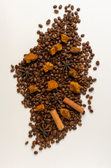 Chaga coffee with spice on the white background