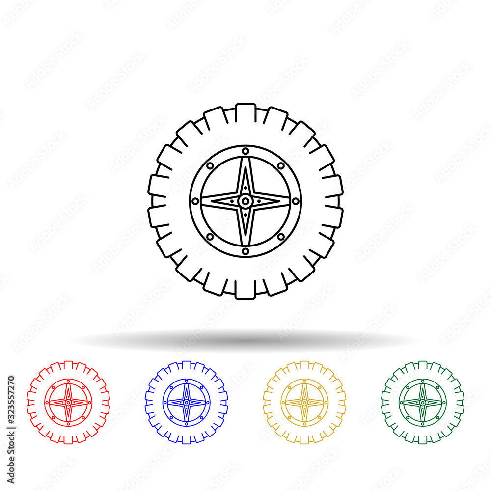 Poster bigfoot tire multi color style icon. simple thin line, outline vector of bigfoot car icons for ui an
