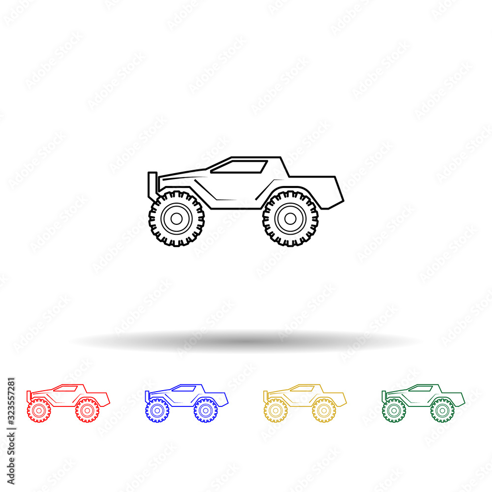 Poster bigfoot car multi color style icon. simple thin line, outline vector of bigfoot car icons for ui and