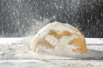 Dough for the manufacture of confectionery with flour on flour, concept.