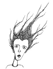Ink Sketch of An Abstract Girl with Tree Branch Hair