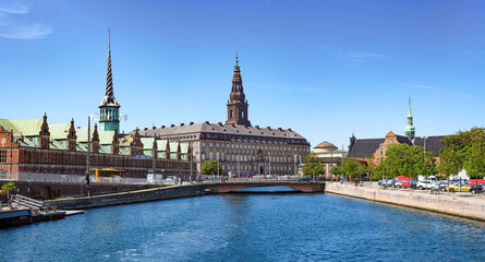 Christianborg palace and formal stock exchange building in historical center of Copenhagen, Denmark