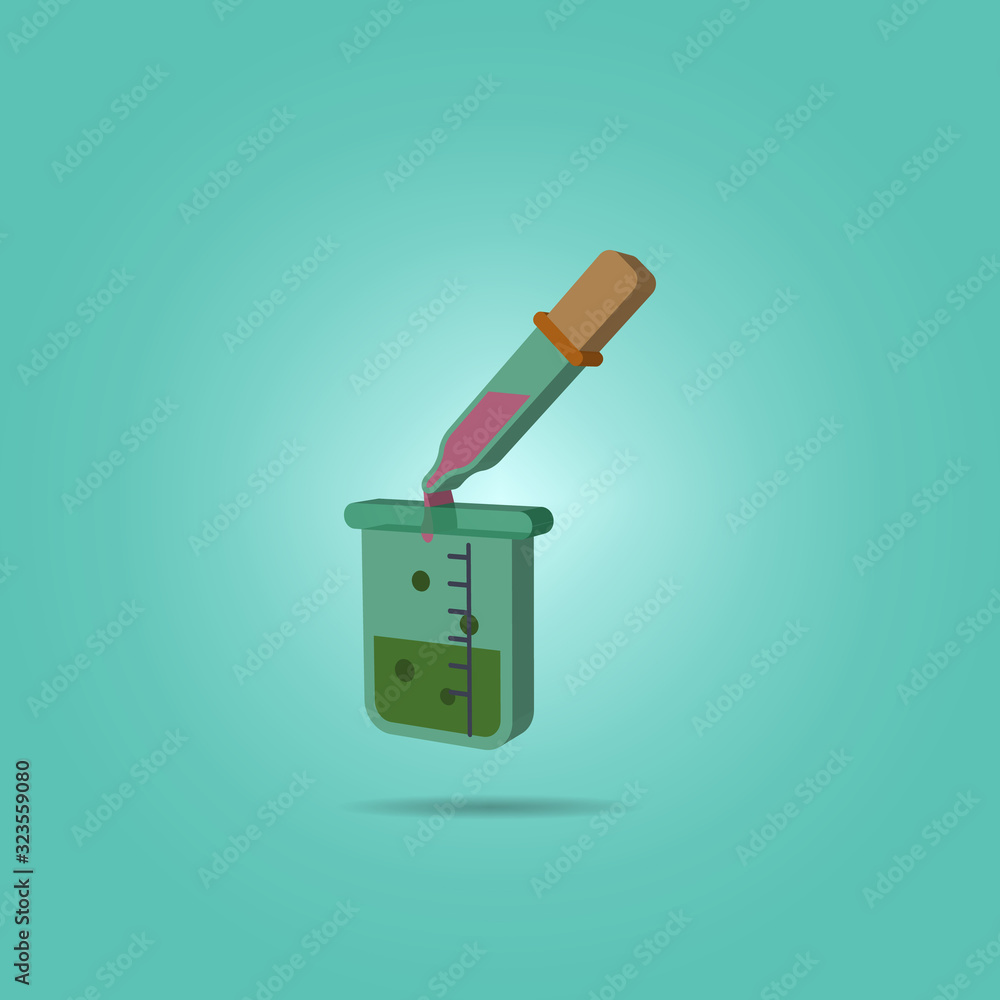 Poster test tube liquid and pipette isometric icon. simple color vector of science icons for ui and ux, web