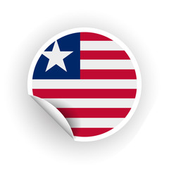 Sticker of Liberia flag with peel off corner isolated on white background. Paper banner or circle curl label sticker with flip edge. Vector color post note for advertising design.