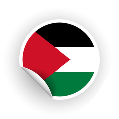 Sticker of Palestine flag with peel off corner isolated on white background. Paper banner or circle curl label sticker with flip edge. Vector color post note for advertising design.