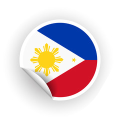 Sticker of Philippines flag with peel off corner isolated on white background. Paper banner or circle curl label sticker with flip edge. Vector color post note for advertising design.