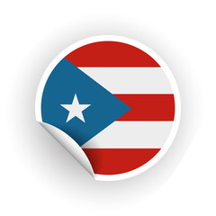 Sticker of Puerto Rico flag with peel off corner isolated on white background. Paper banner or circle curl label sticker with flip edge. Vector color post note for advertising design.