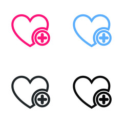 Favorites icon with plus symbol. Favorite icon, heart add plus sign, bookmark symbol, button