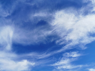 Bright blue sky with clouds, background for design, decoration or wallpaper