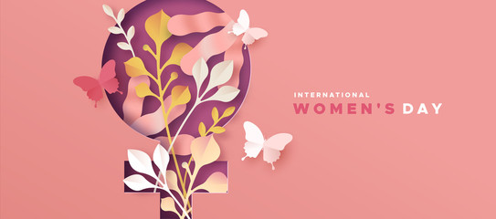 Women's day pink papercut nature symbol card